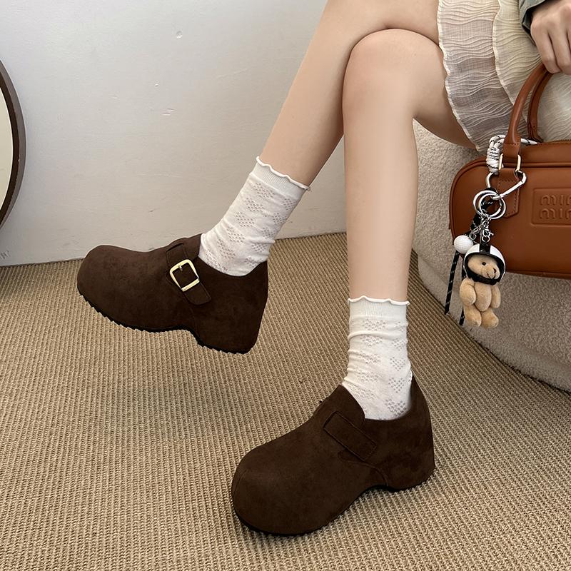 Fashion Fashion Suede Platform Women's Low-top Shoes 2025 Autumn Buckle Design Leisure and Comfortable Designer New Trend High Heels.
