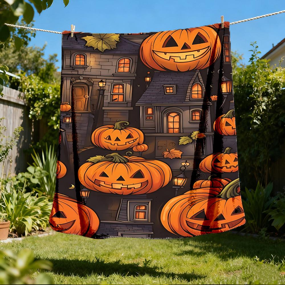 

1pc Halloween, Pumpkins Print Outdoor Blanket, Lightweight Polyester, 80x120cm