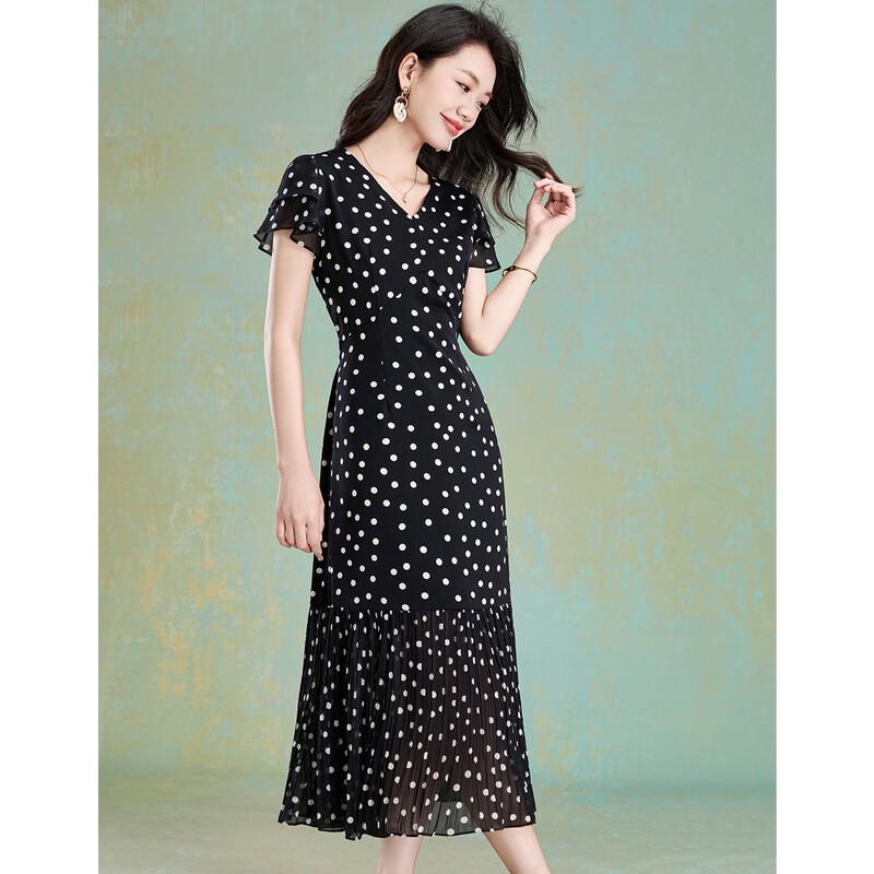 Women's French Polka Dot V-Neck Maxi Dress