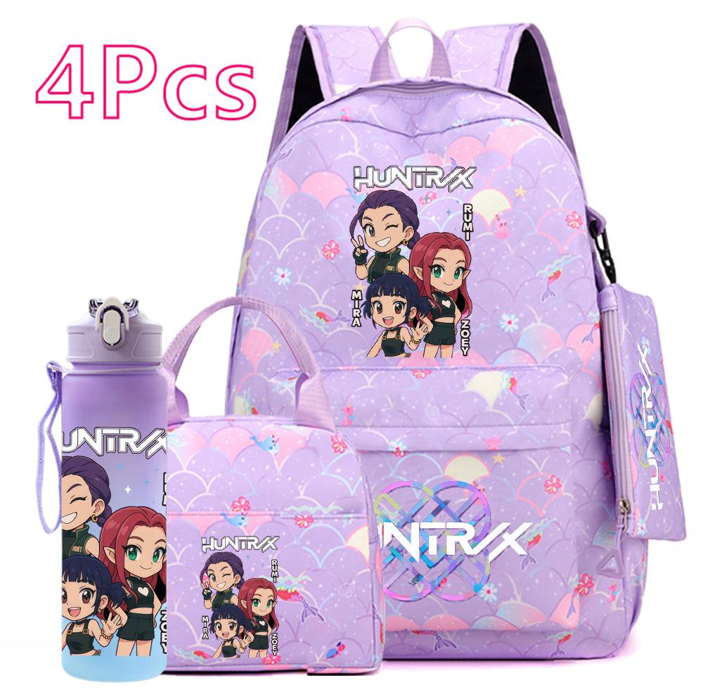 Set da 4 pezzi/set Zaino stampato KPOP cartone animato con borsa a mano astuccio borraccia da 750 ml per adolescente ragazzo ragazza zaino di grande capacità borsa da scuola zaino