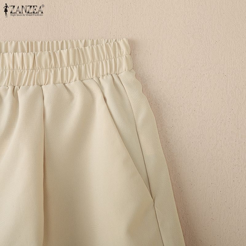 ZANZEA Pantaloncini estivi larghi in vita elastica casual da donna