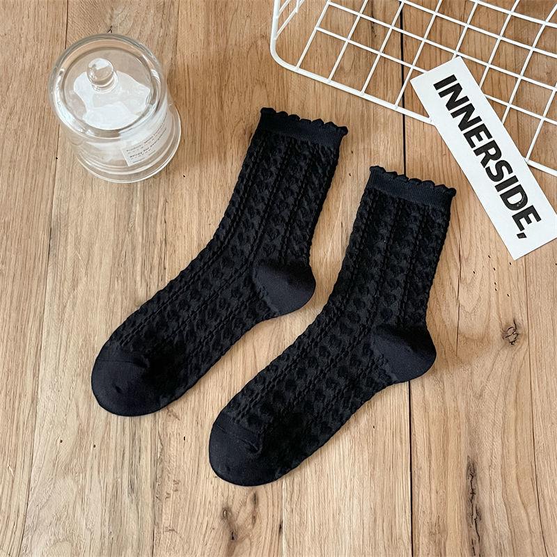 Female Summer Thin Pure Color Sweet Lace In The Tube Stack Socks