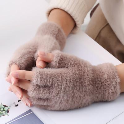 Half-finger Gloves Reveal Five Fingers, Plus Velvet and Cotton, Winter Warmth and Cold Protection, Mink Velvet Imitation Mink Velvet, Unisex