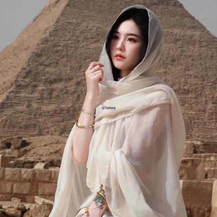Desert Sun Protection Shawl: Lightweight Cotton Linen Silk Scarf for Travel