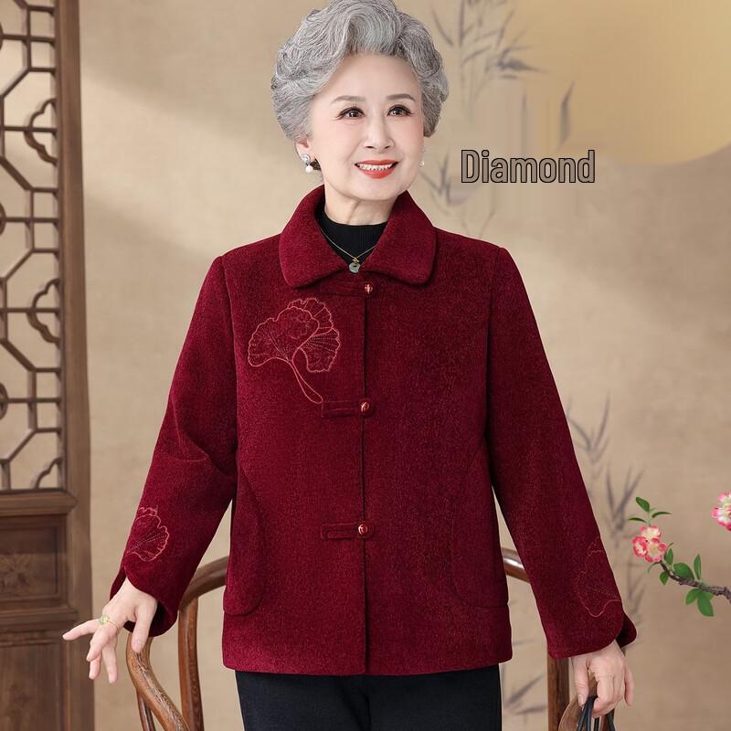 Elegant Chinese-Style Ginkgo Embroidered Woolen Jacket for Seniors