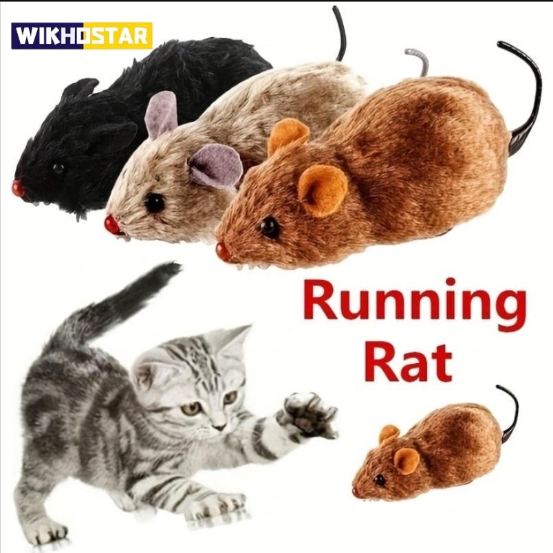 1pc Funny Lifelike Plush Mouse Running Rat Toy for Cats Dogs Tail Mouse Pets Kids Random Color