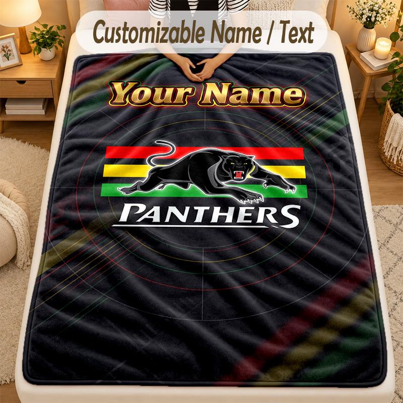 Flannel BlanketPenrith Panthers Custom Name Text Personalized Soft Warm Throw Blanket Home Decor Gift