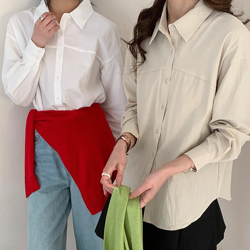 

Новая весенняя одежда с длинным рукавом, топы средней длины свободного кроя, простые повседневные рубашки XXL абрикосовый