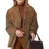 Vintage Brown Loose Fit Women's Long Sleeve Blazer with Pockets