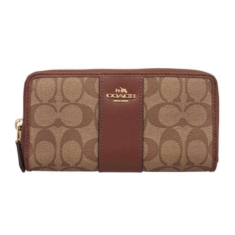 

New COACH Accordion Zip PVC Wallet Women s Khaki Brown 54630-IME74 19.1*2.0*9.9CM