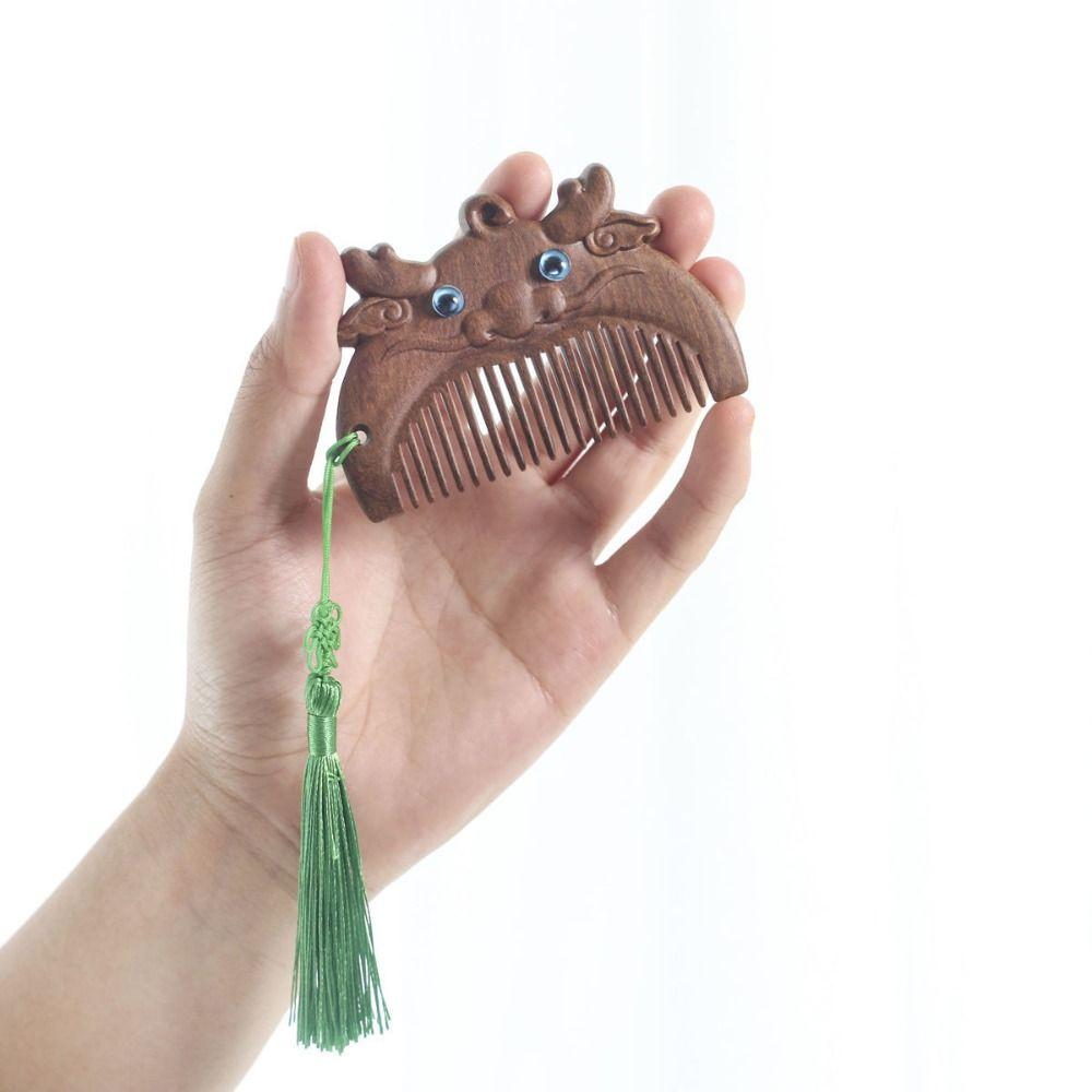 Tool with Tassels Head Acupuncture Point Hair Styling Scalp Massager Pocket Comb Fine Tooth Comb Wooden Hair Comb Massage Comb