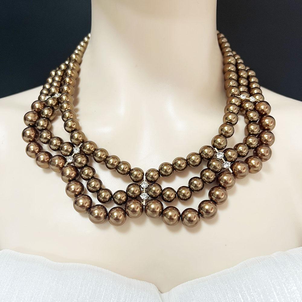 Versatile glass imitation pearl necklace, earrings, cover chain, small fragrant style, court retro temperament, high-end accessories for women
