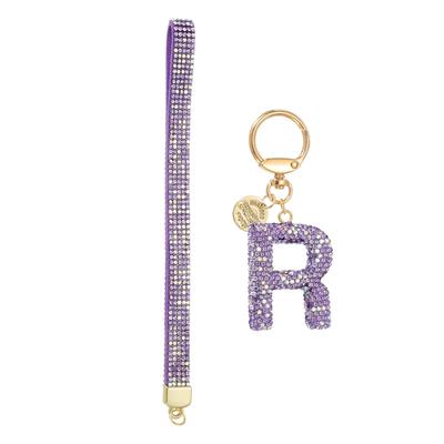 Uxcell Women's Initial Letter Keychain, Rhinestone Heart Decor, Purple, for Bags, Purses, and Car Keys