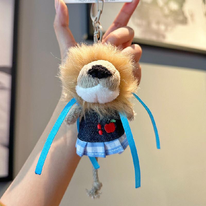 Top Cute Denim Mini Nin Lion Plush Cartoon Doll Toy Pendant Keychain For Gifts