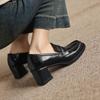 Krazing Pot Sheepskin Round Toe Thick Med Heels Spring Shoes Slip On Big Size 42 Loafers Women Platform Pumps