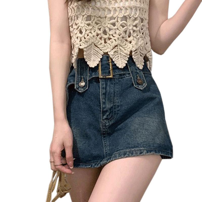 Classic Versatile Youthful Vintage Super Short Skirt High Waist Bustier Skirt Package Hip Skirt Pants Skirt Ladies Summer Fashion Denim Short Skirt