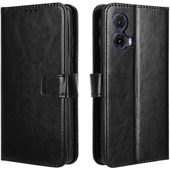 Crazy Horse Wallet Flip Case for Motorola Moto G85, Black