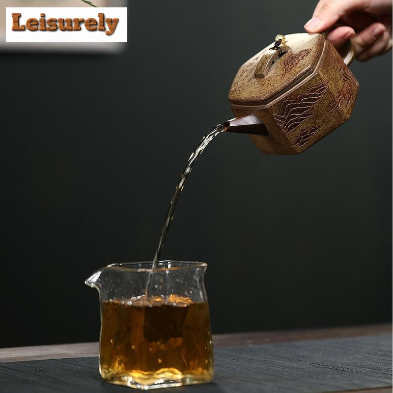 260ml Yixing Purple Clay Teapot Handmade Hexagonal Large Caliber Pot Raw Ore Agilawood Mud Kettle With Infuser Zisha Teaset Gift