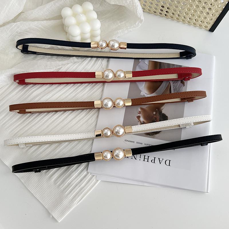 Stunning Matte Black Women's Belt With Elegant Pearl Buckle Perfect For Summer Outfits