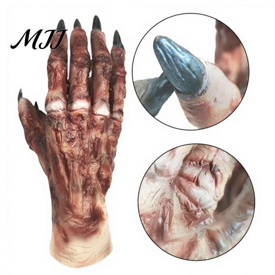 Full Finger Latex Costume Hands 1 Pair Halloween Gloves for Adults Kids, Horror Zombie Accessories Gloves, Scary Ghost Hand Cosplay Accessory