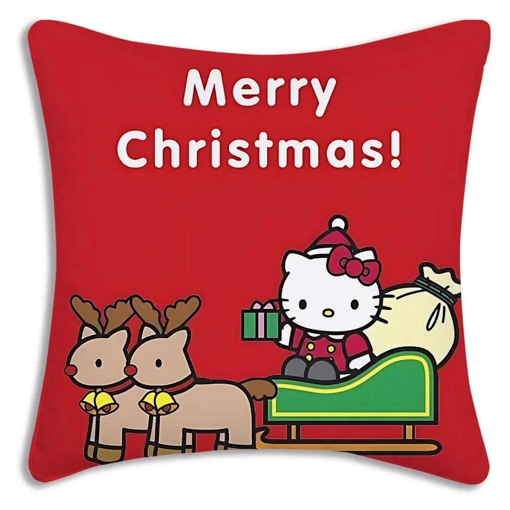 Kawaii Christmas Hello Kitty Pillow Covers Cartoon Sofa Decorative Home Printing Cute Cushion Cover