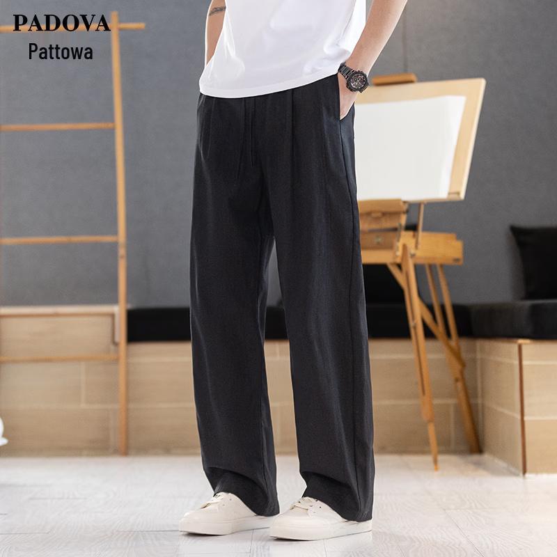 Men s Retro Linen Blend Casual Straight-Leg Pants 4XL