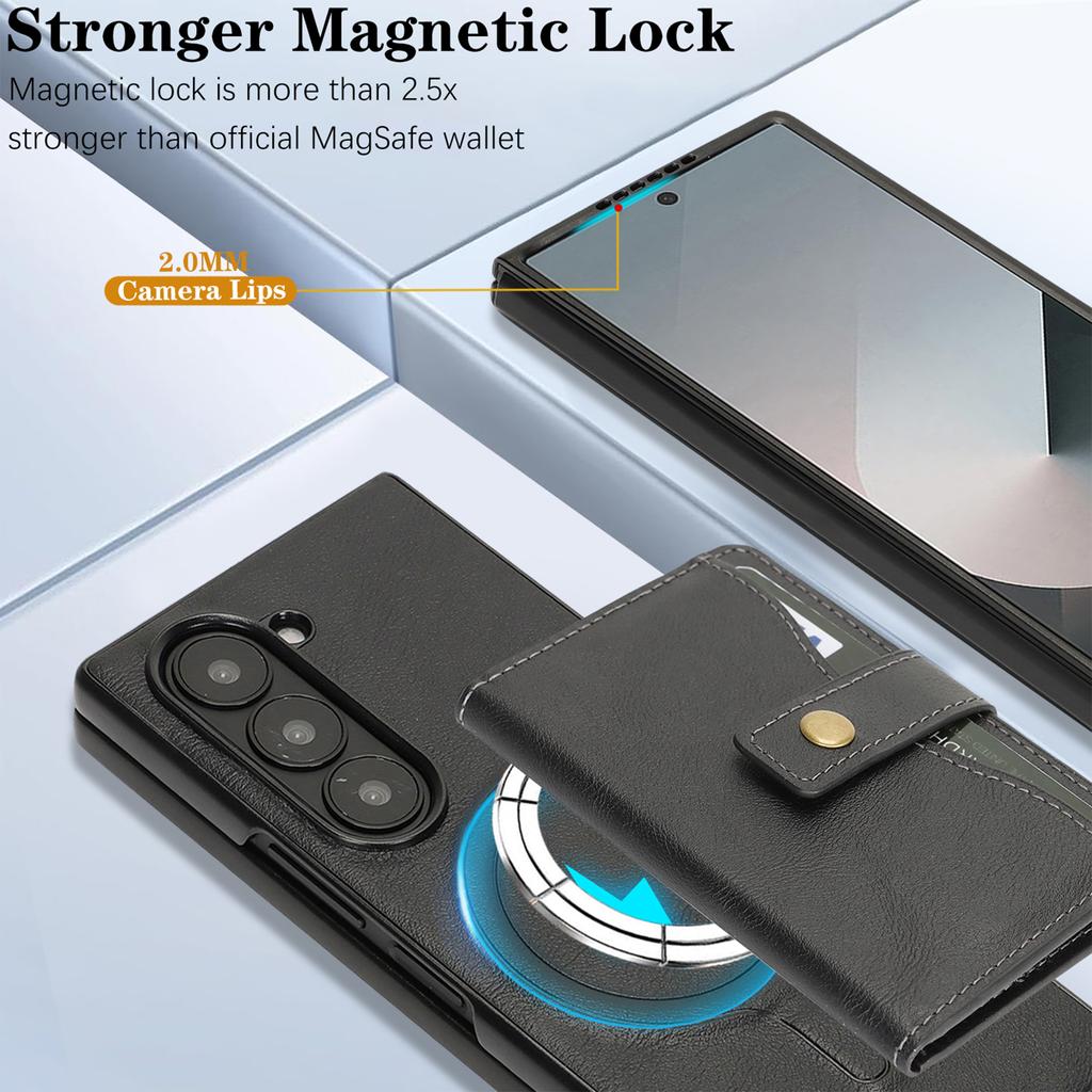 For Samsung Galaxy Z Fold6 5G Kickstand Case Detachable Card Bag Magnetic Case PU Leather Coated TPU Phone Cover