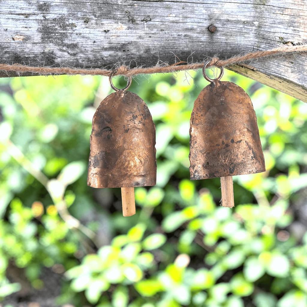 Handmade Decorative Bells Set of 3 | Artisan Brass Finished Iron for Festive Home Décor and Holiday Wreath Making | Unique Traditional Accents