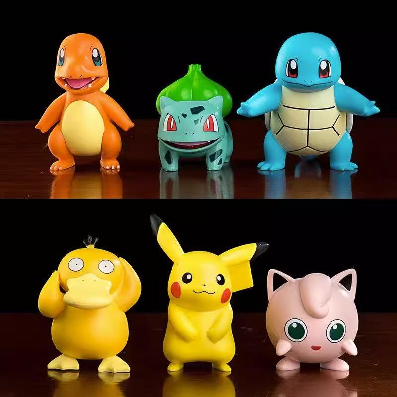 Anime Figures Pikachu Toys Model Charmander Psyduck Squirtle Jigglypuff Bulbasaur 6pcs Kawaii Collect Dolls Kids Gift