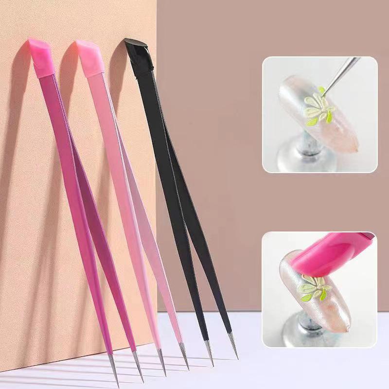 Doppelseitige Silikon-Nailart-Pinzette mit Presskopf Nagelsticker Strasssteine Aufnahmewerkzeug Wimpernverlängerung Make-up-Werkzeuge