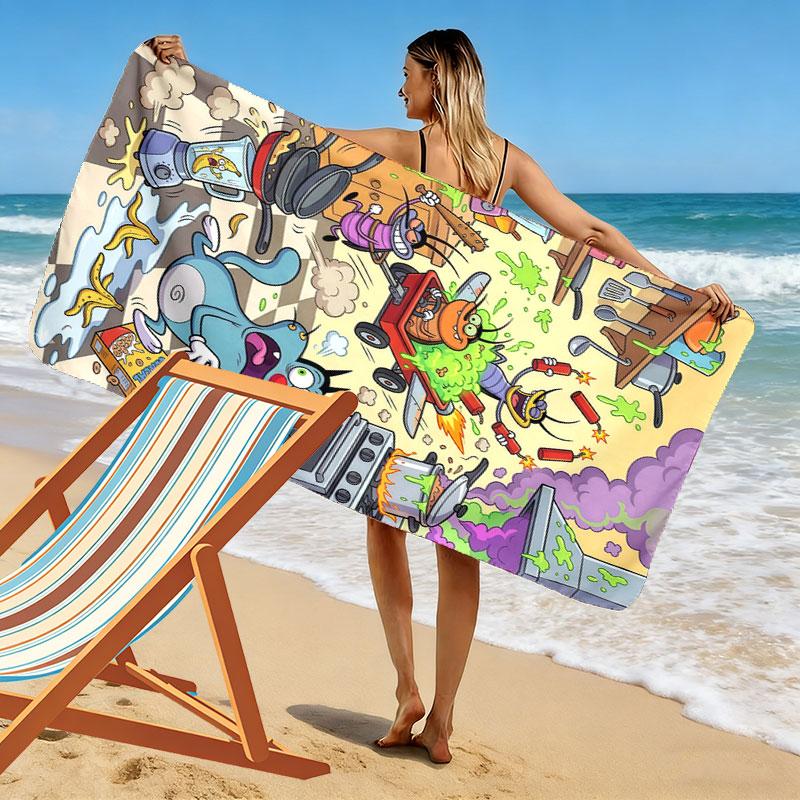 Oggy Soul Print Beach Towel, Large Soft Quick Dry Towel for Beach Camping Swimming
