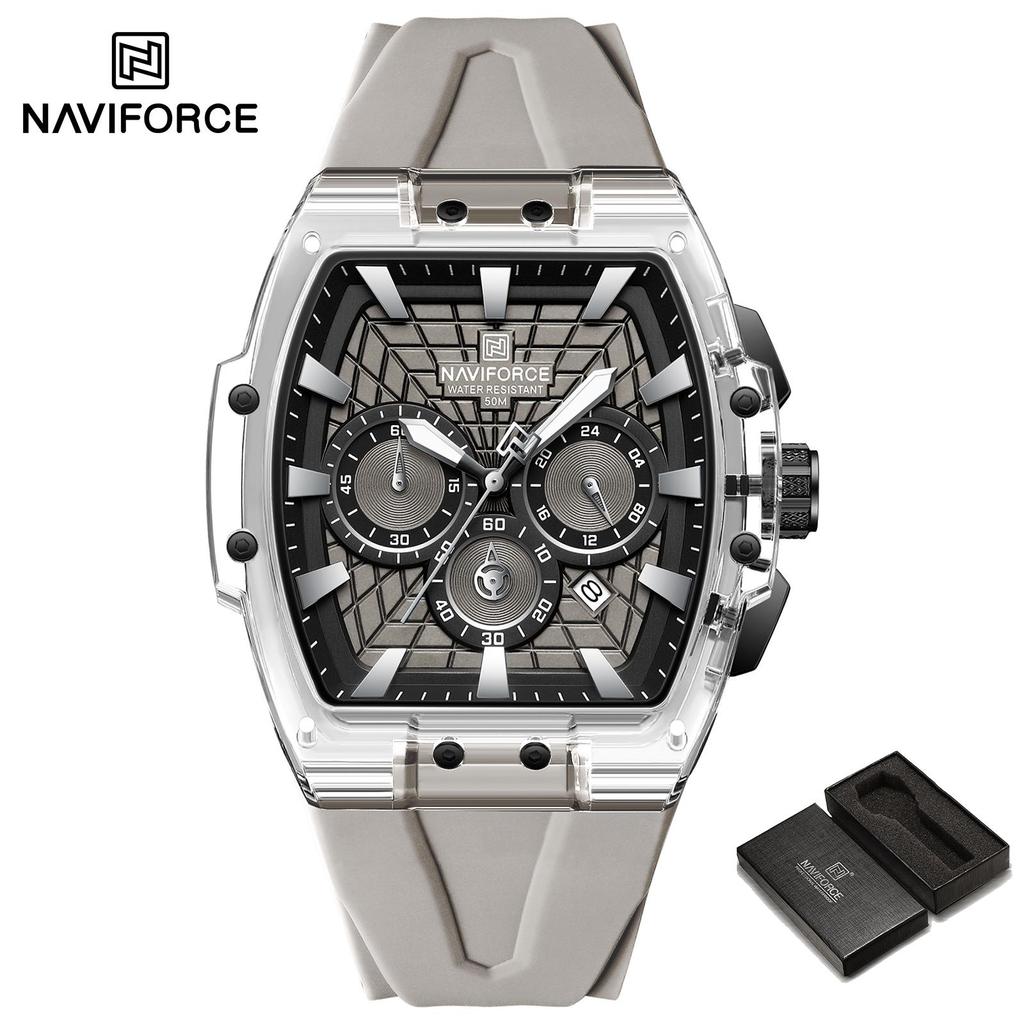 NAVIFORCE Original Men Sports Chronograph Watch Quartz Movement Silicone Strap 50m Waterproof Luminous Pointer Lightweight Men Casual Watch NF6113