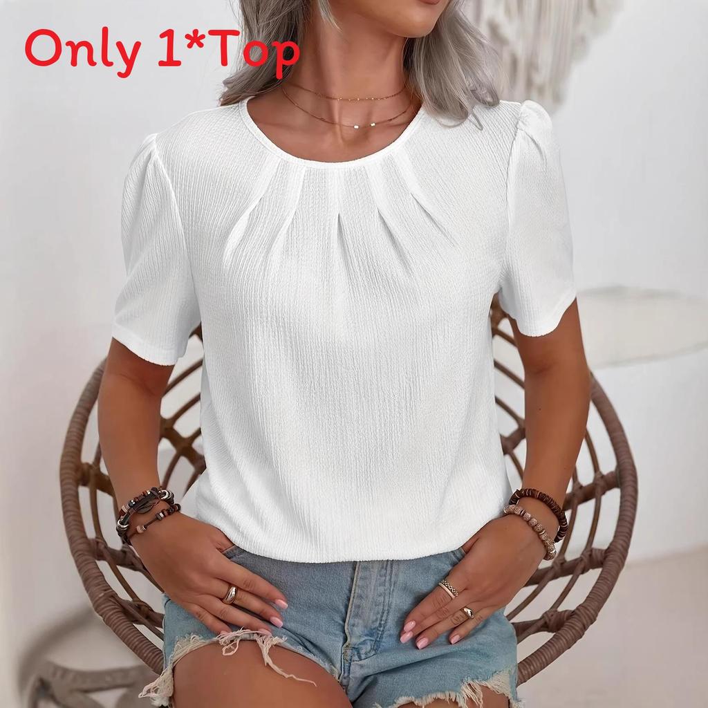 Casual Womens T Shirt With Pleated Design And Polyester Fabric For Daily Wear
