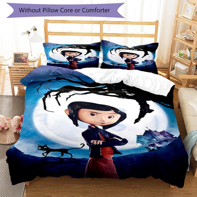 3pcs Coraline (7) Design Cover Set - HD Printed Bedding with 1 Cover and 2 Pillowcases - Perfect for Home and Dorm Decor