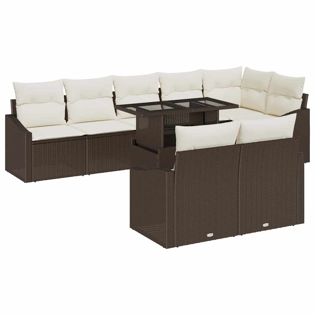 9 Piece Garden Sofa Set with Cushions and Storage in Brown and Cream