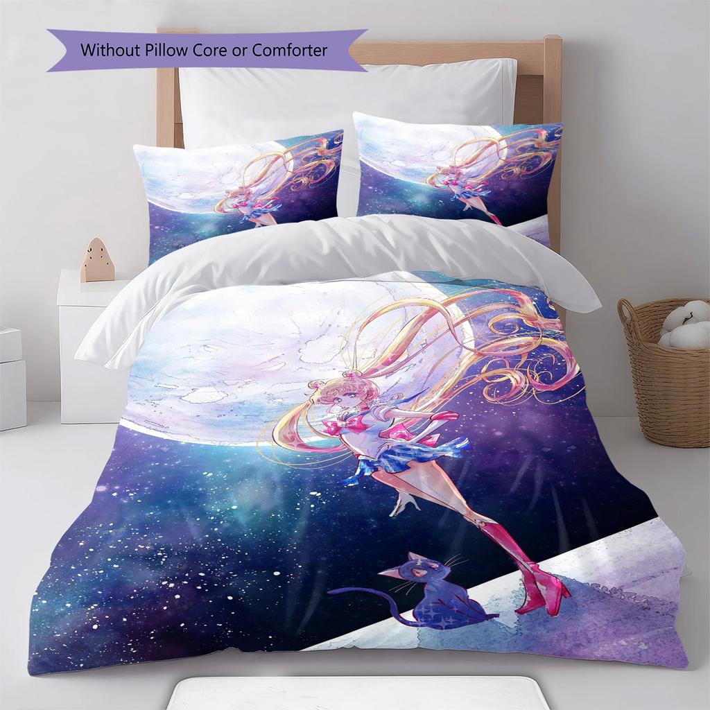Sailor Moon Front Close Up Bedding Set Anime Duvet Cover Polyester Soft Comforter Set -QJY