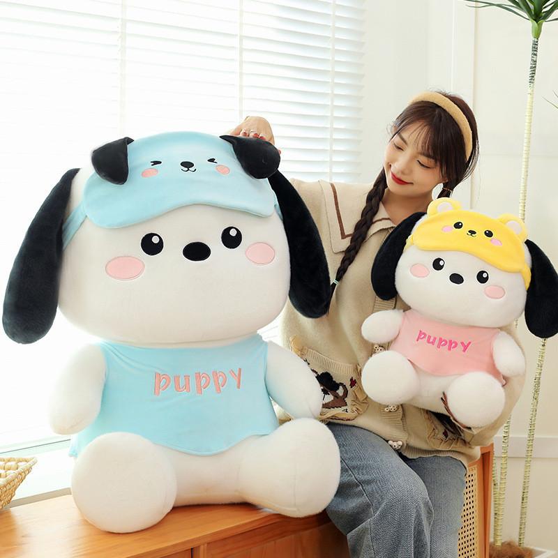 Plush Pochacco Dog Doll With Pink Eye Mask Large Gift For Kids And Collectors