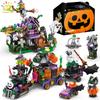 Ungiftige Halloween Modellbausteine Stadt Kürbis Geist Haus Zug Waggon Moc Steine Set Spielzeug Für Kinder Heimdekoration Geschenk
