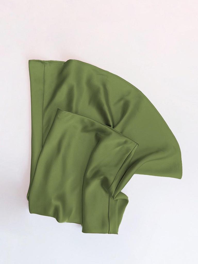 Satin Drape Elastic Waist Midi Skirt - Women's High Waist A-Line for Spring/Summer