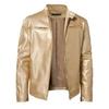 Mens Motorcycle Leather Jacket Slim Fit Short-Coat Lapel PU Jackets Autumn Zipper Stand Windproof Leather Coat Mens Clothing