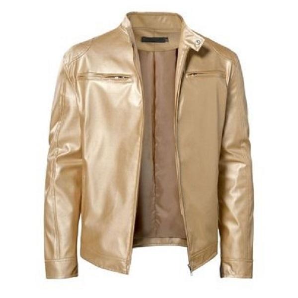 Mens Motorcycle Leather Jacket Slim Fit Short-Coat Lapel PU Jackets Autumn Zipper Stand Windproof Leather Coat Mens Clothing