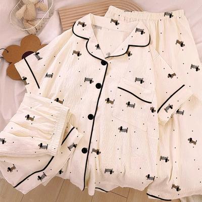 Cartoon Cloud Cotton Pajamas Women'S Spring Summer Short-Sleeved Three-Piece Set Cute Style Loungewear