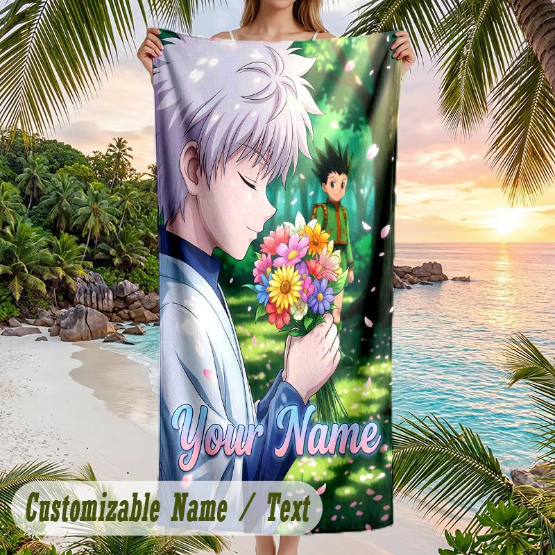 Hunter × Hunter Beach Towel, Personalized Custom Name Text, Quick Dry Large Absorbent Towel For Beach Pool