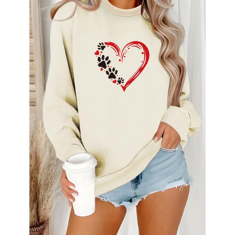 Pull-sweat décontracté à manches longues et col rond pour femme, automne-hiver, avec imprimé cœur