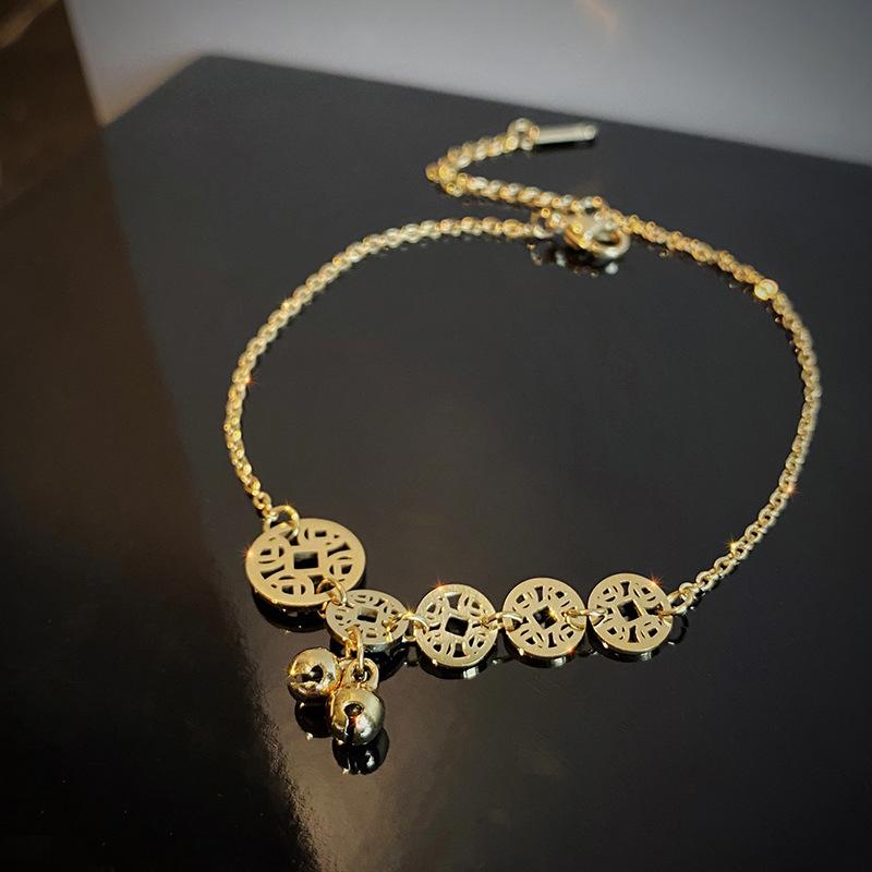 316L Stainless Steel Sweet Coin Bells Pendant Charm Chain Anklets For Women Fashion Trend Fine  Party Gifts