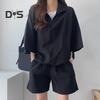 2 Pcs/Set Sweatshirt Shorts Set  Loose Solid Color Lapel Half Sleeves Pockets Elastic Waist Zipper Collar Breathable Smooth Quick Dry Soft Summer