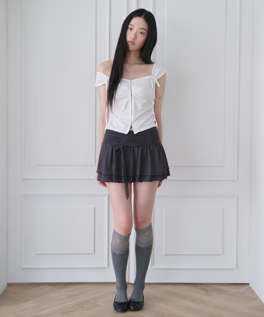 Seoulli Hailey Layered Skirt [Charcoal]