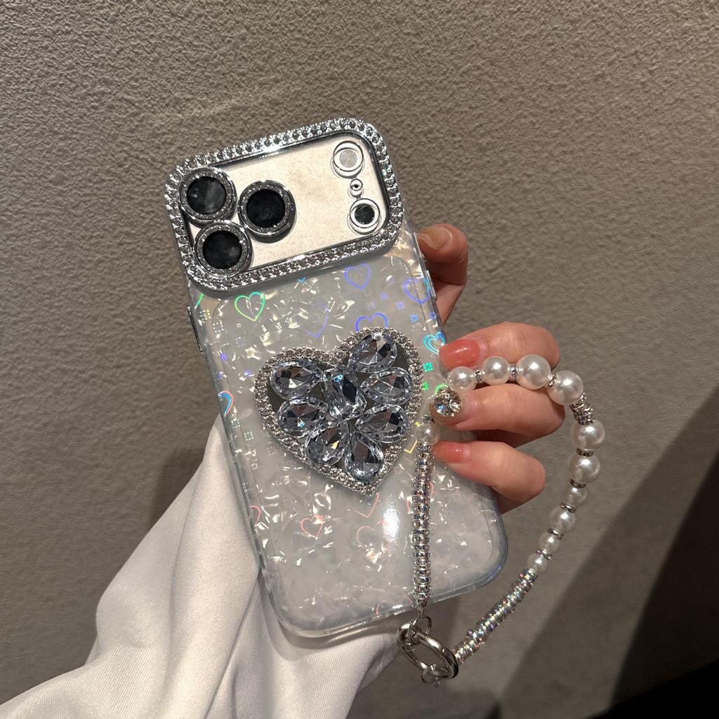 Porous Love Shell Rhinestone iPhone Case for iPhone 17 Pro Max/15/11/12