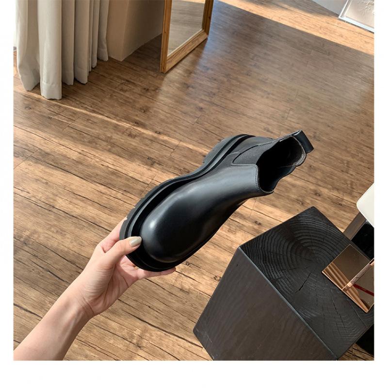 

Cowhide thick-soled heightening British leather Martin boots women s cigarette boots Chelsea boots thick-heeled short boots 40