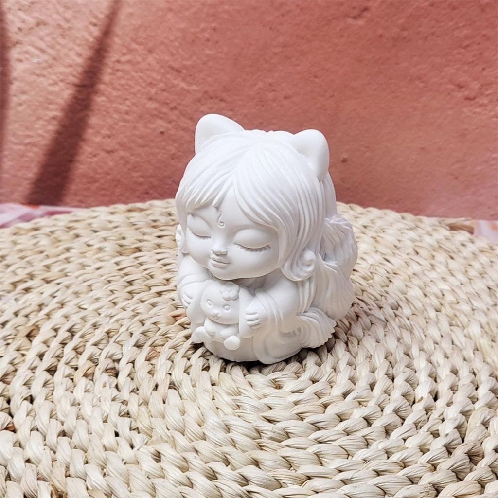 Ornament Mould Silicone Mold for Nine Tailed Foxes Girl Shaped Figurine Decoration Gypsum Mold Jewelry Making Supplies